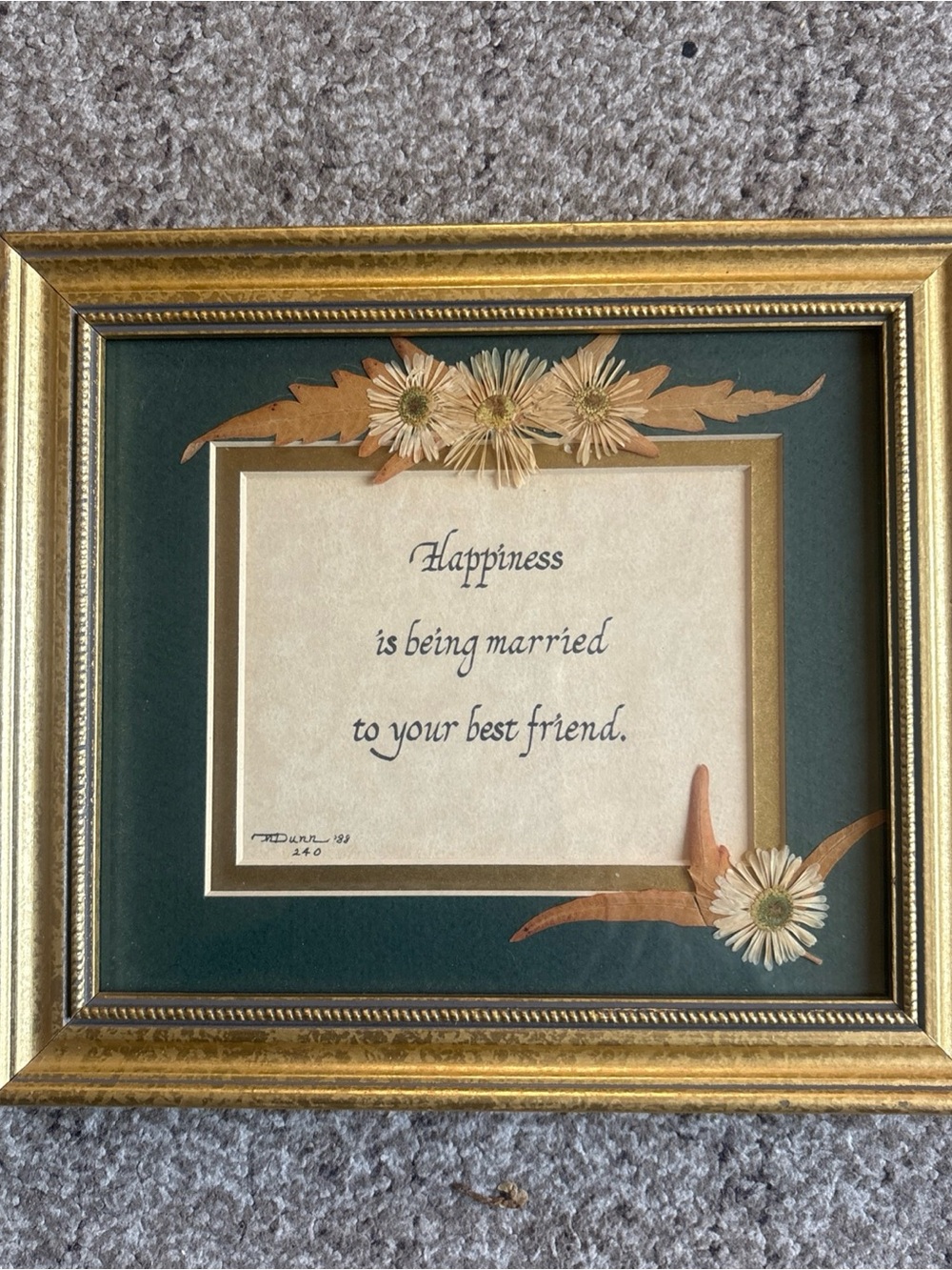 Vintage Mary Dunn Designs Framed Pressed Flower Calligraphy Wall Art Signed